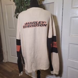 Vtg Tricolor Embroidered Harley-Davidson Mens Large Longsleeve/t253